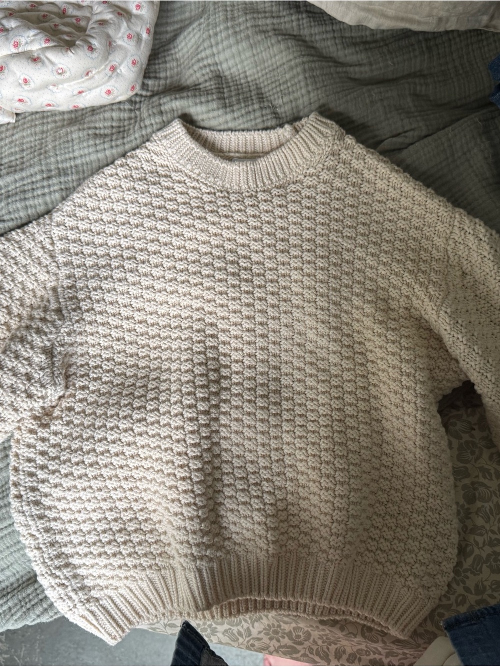 Ellie Cream Chunky Textured Crewneck Sweater
